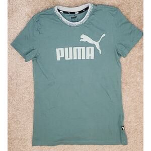 Puma Sport Teal Logo Print & Collar Logo T-shirt Top Women Size X-Small